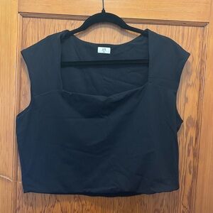 Black Cap-Sleeve Square-Neck Top